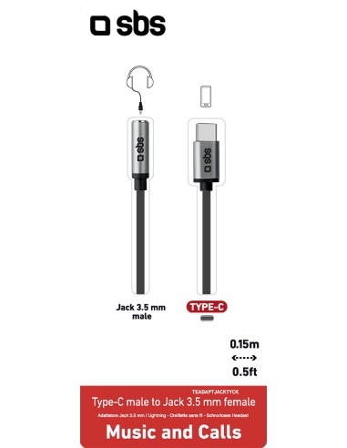 SBS TEADAPTJACKTYCK ADATTATORE TYPEC M A JACK 3,5 MM F NERO