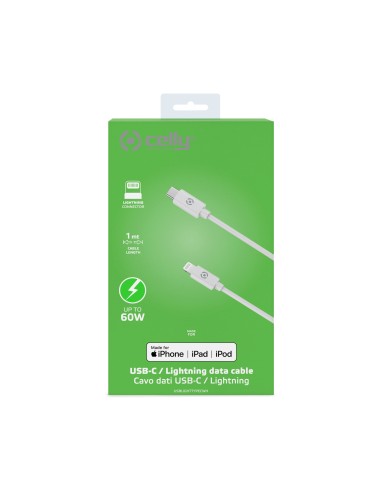 CELLY USBLIGHTTYPECWH CAVO 1M LIGHTNING/USB-C BIANCO