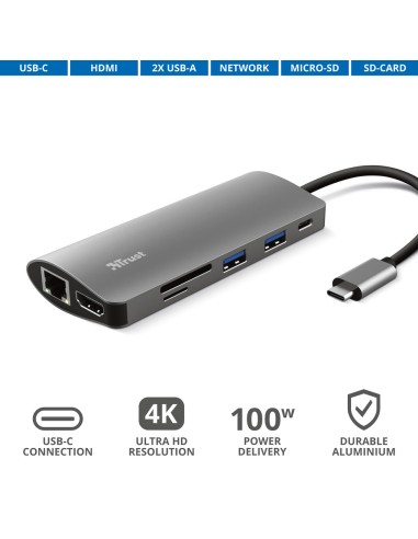 TRUST 23775 USB-C MULTIPORT ADAPTER 7IN1 DALYX ALUMINIUM