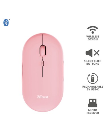 TRUST 24125 PUCK RECHARGEABLE BLUETOOTH PINK WIRELESS MOUSE