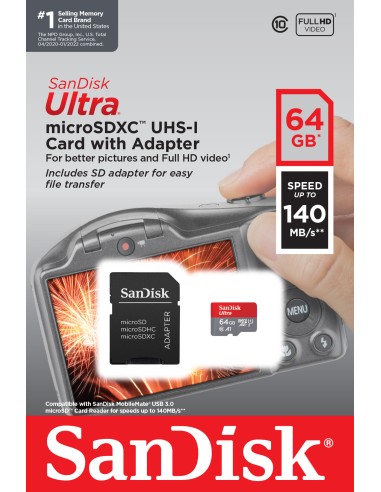 SANDISK MICROSD ULTRA 64GB XC ANDROID+AD. 140MB/S