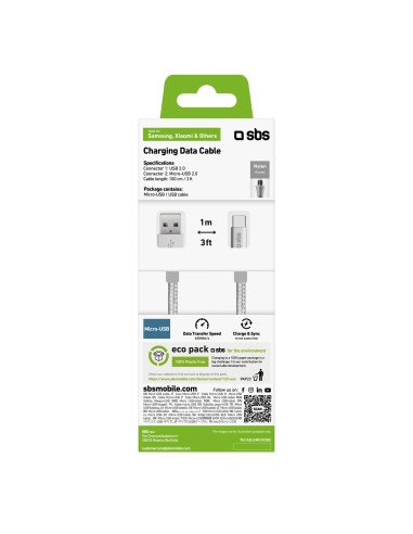 SBS TECABLEMICROBS CAVO MICRO USB 1M CONN.METALLICO CAVO TESSUTO SILVE